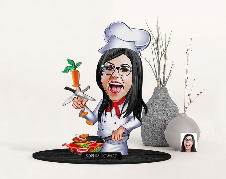 Cooking Female Couple Caricature Sculpture