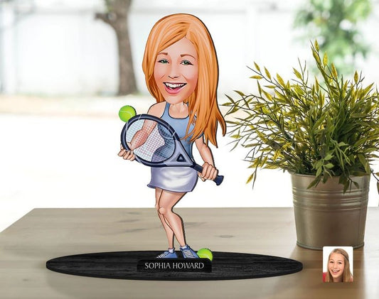 Tennis Female Caricature Sculpture