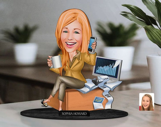 Female Acountant Caricature Sculpture