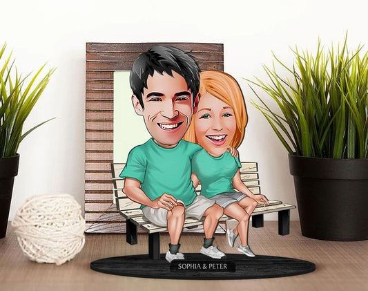 Green Shirt Couble Couple Caricature Sculpture