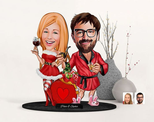 Christmas Eve Couple Caricature Sculpture