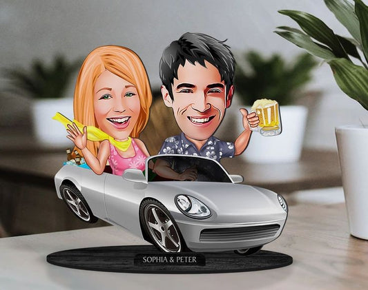 New Car Couple Caricature Sculpture