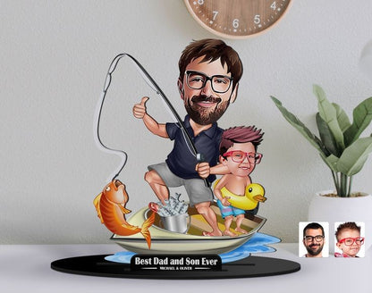 Fisher Dad and Son Caricature Sculpture