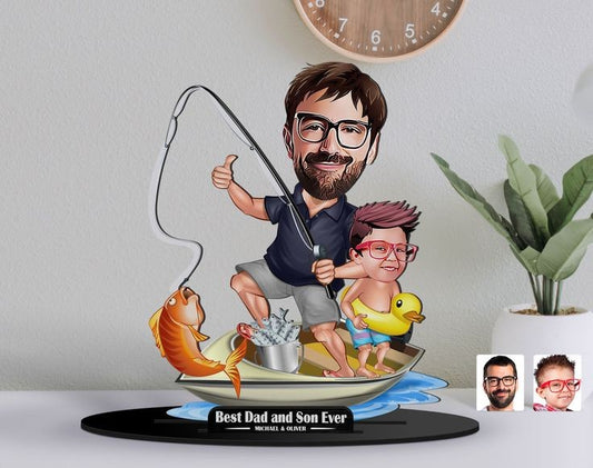 Fisher Dad and Son Caricature Sculpture