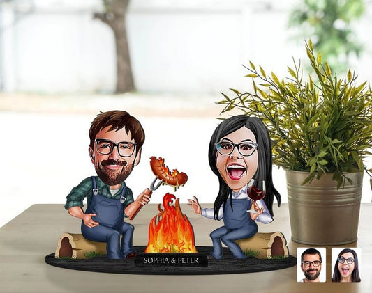 Firecook Couble  Caricature Sculpture