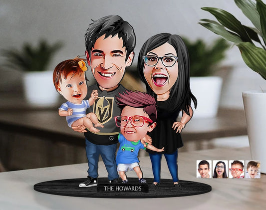 Family Boy and Girl Caricature Sculpture