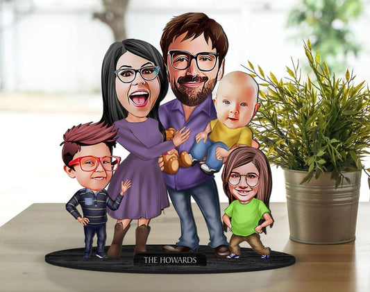 Family with kids Caricature Sculpture